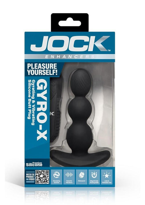 Load image 1 in gallery view. Jock Gyro-X Gyrating and Vibrating Rechargeable Silicone Anal Plug with Remote Control - Black