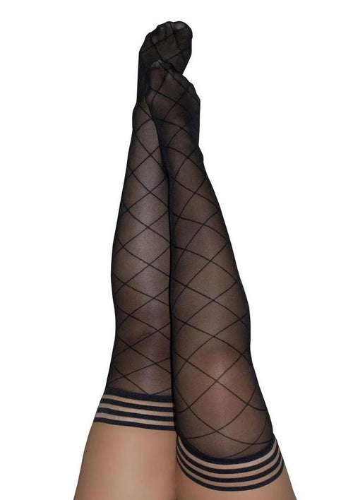 Load image 1 in gallery view. Kixies Anna Sheer Diamond Pattern Thigh Highs - Size D - Black - XLarge