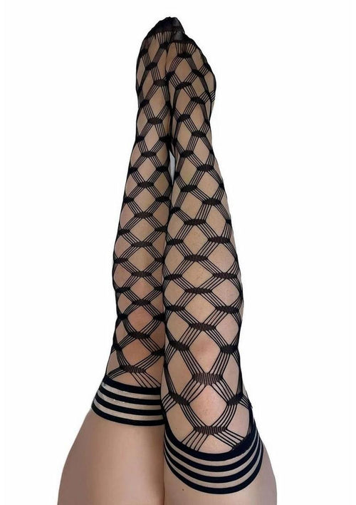Load image 1 in gallery view. Kixies Cassandra Layered Fence Net Thigh Highs - Size D - Black - XLarge