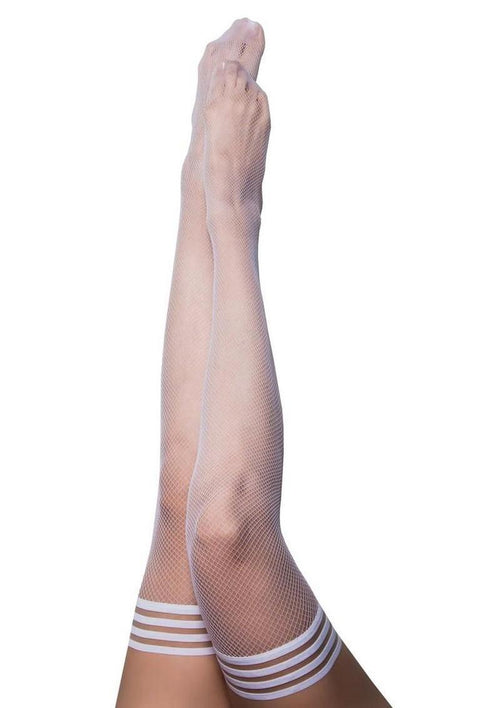 Load image 1 in gallery view. Kixies Sammy Fishnet Thigh High - Size C - White - Large