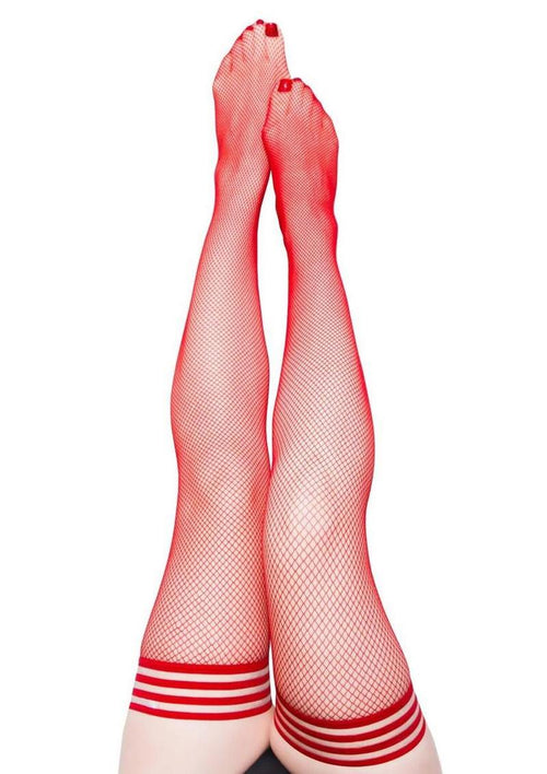 Load image 1 in gallery view. Kixies Sandra Fishnet Thigh High - Size A - Red - Small