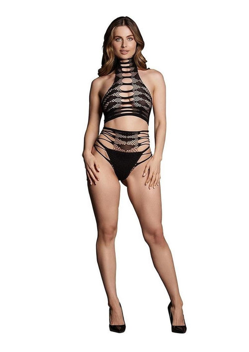 Load image 1 in gallery view. Le Desir Shade Carpo Xlvi Two Piece with Turtleneck, Crop Top and Pantie - Black - One Size