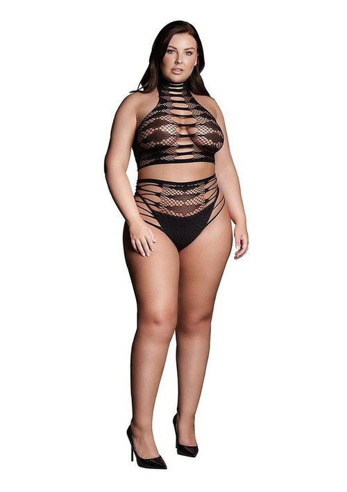 Load image 1 in gallery view. Le Desir Shade Carpo Xlvi Two Piece with Turtleneck, Crop Top and Pantie - Black - Queen