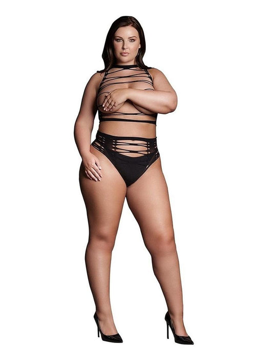 Load image 1 in gallery view. Le Desir Shade Helike Xlv Two Piece with Open Cups, Crop Top and Pantie - Black - Queen