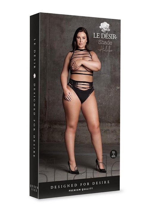 Load image 1 in gallery view. Le Desir Shade Helike Xlv Two Piece with Open Cups, Crop Top and Pantie - Black - Queen