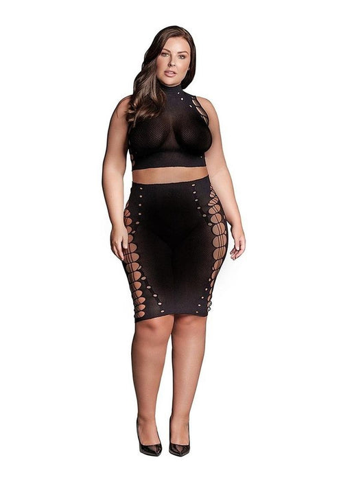 Load image 1 in gallery view. Le Desir Shade Kala Xxxvii Two Piece with Turtleneck, Crop Top and Skirt - Black - Queen