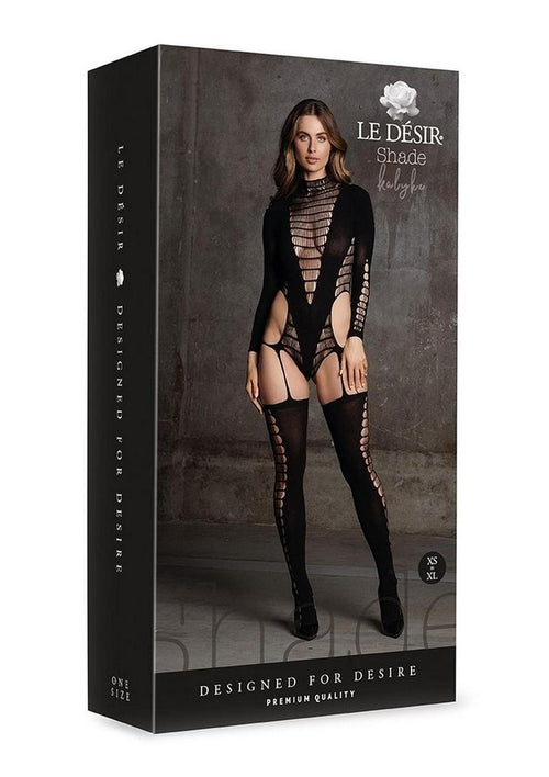 Load image 1 in gallery view. Le Desir Shade Kalyke Xxiii Bodystocking with Turtleneck - Black - One Size