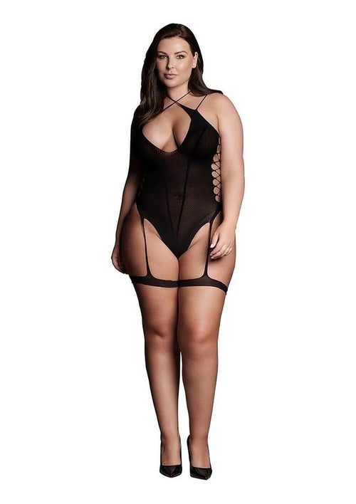 Load image 1 in gallery view. Le Desir Shade Metis Xvi Body with Garter and Crossed Neckline - Black - Queen