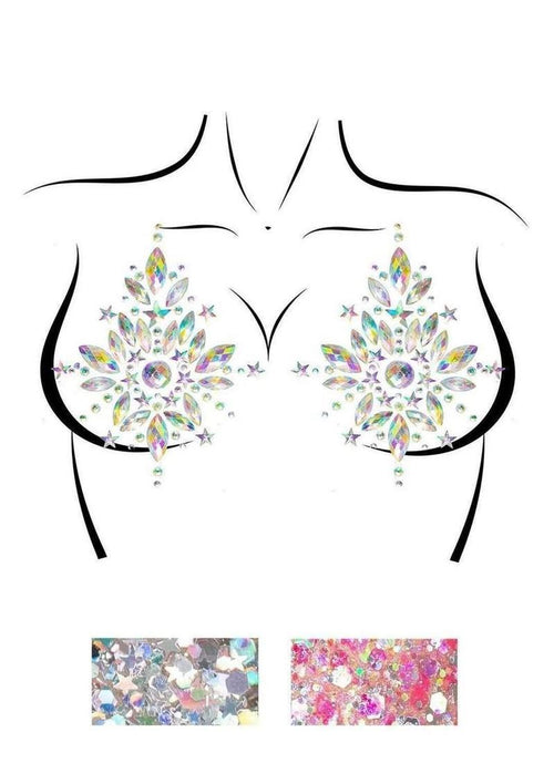 Load image 1 in gallery view. Leg Avenue Cambria Nipple Jewels Stickers and Body Glitter - Clear - 2 Pack