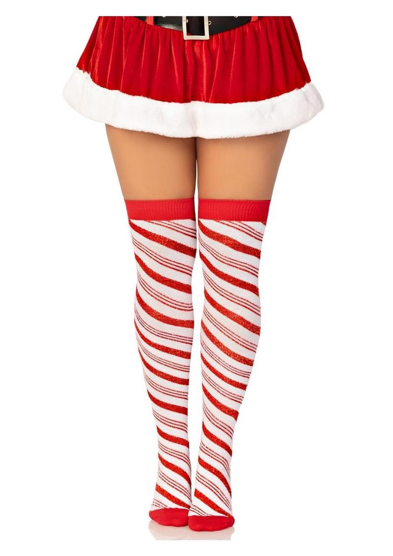 Leg Avenue Candy Cane Lurex Striped Over The Knee Socks Leg Avenue