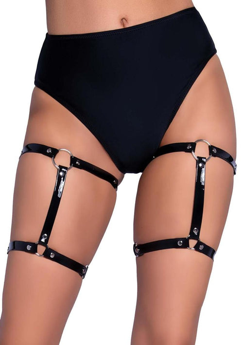 Load image 1 in gallery view. Leg Avenue Dual Strap Studded Thigh High Garters - Black - One Size