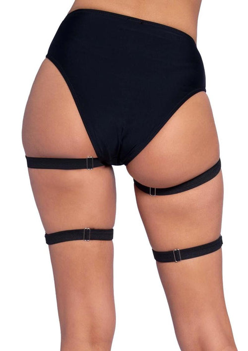 Load image 1 in gallery view. Leg Avenue Dual Strap Studded Thigh High Garters - Black - One Size