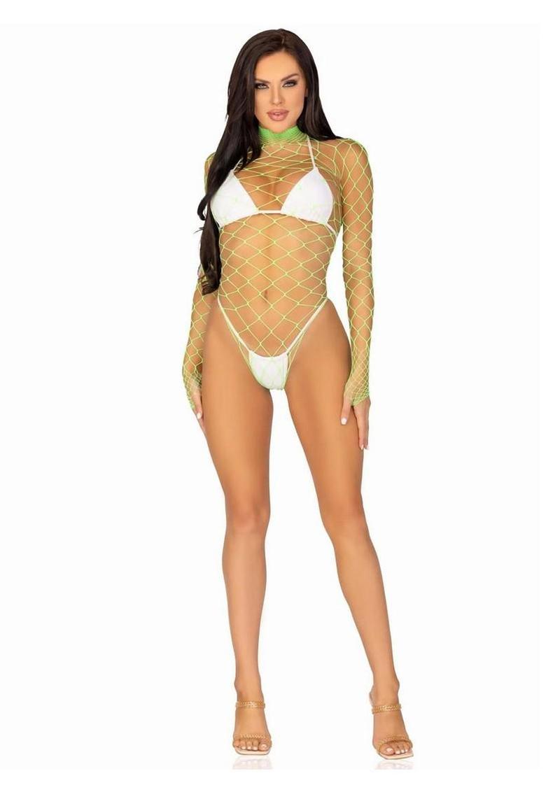 Fence Net Snap Crotch Long Sleeved Bodysuit Leg Avenue