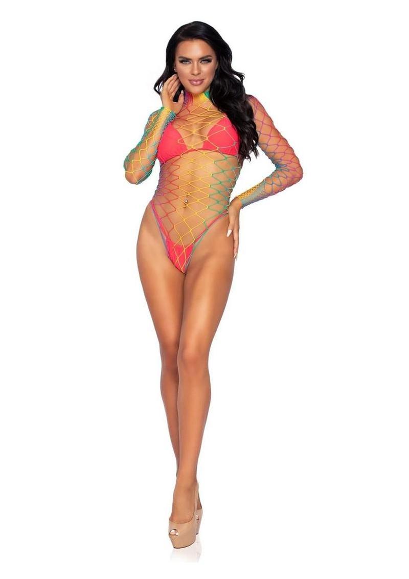 Fence Net Snap Crotch Long Sleeved Bodysuit Leg Avenue