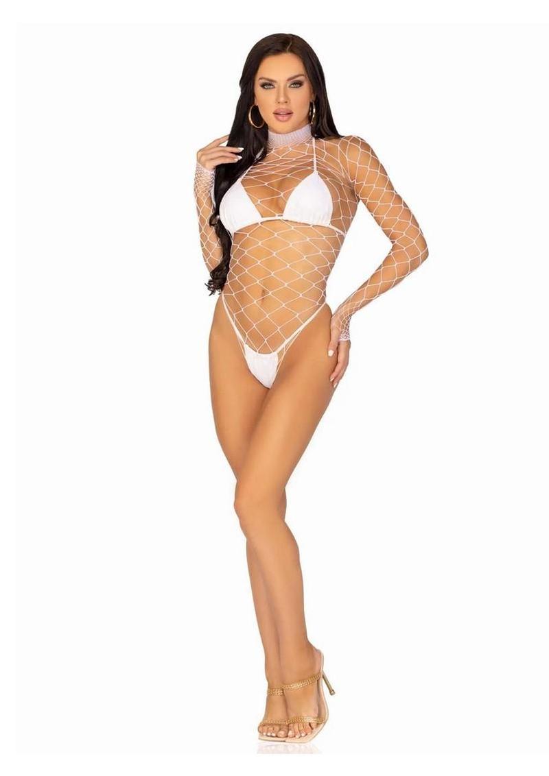 Fence Net Snap Crotch Long Sleeved Bodysuit Leg Avenue