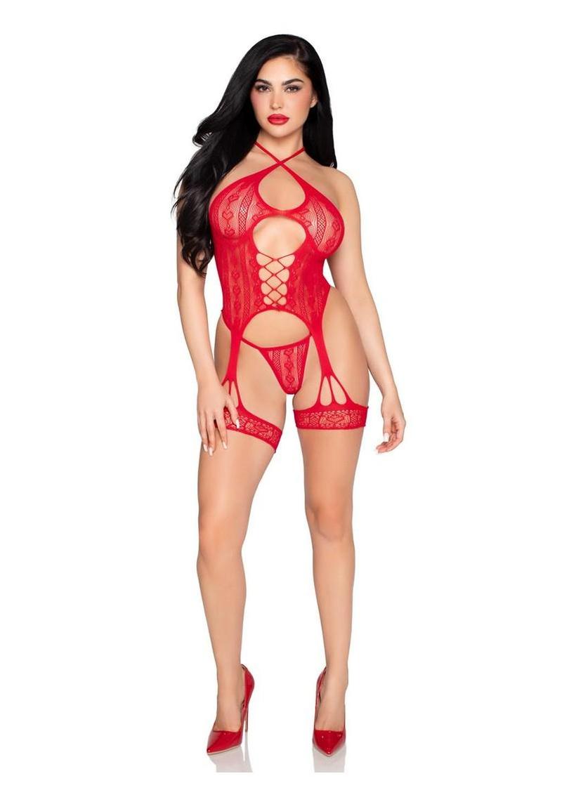 Heart Halter Cami Garter and G-String Panty Leg Avenue