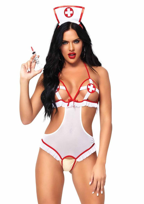Load image 1 in gallery view. Leg Avenue Naughty Nurse - Red/White - One Size - 2 Piece/Set