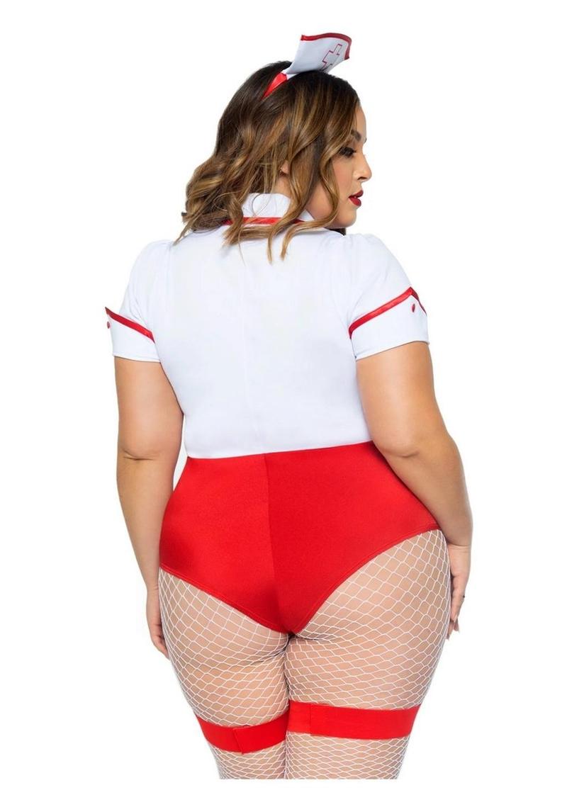 Nurse Feelgood Snap Crotch Garter Bodysuit with Attached Apron and Hat Headband Leg Avenue
