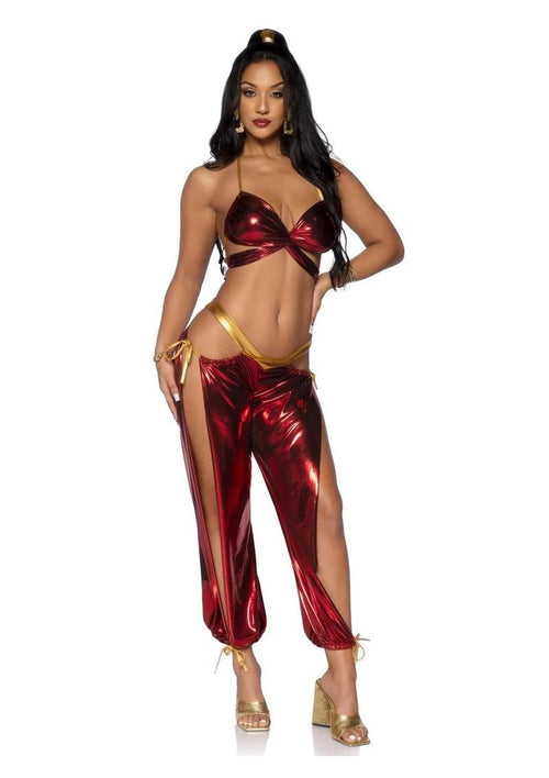 Load image 1 in gallery view. Ruby Desert Princess Lame Bikini Top and Split Leg Cut-Out Harem Pants with Side Ties Leg Avenue