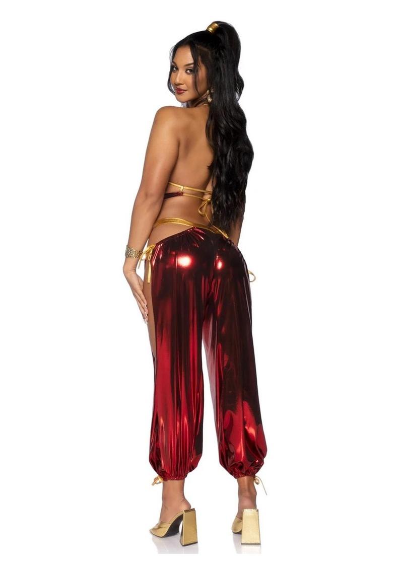 Ruby Desert Princess Lame Bikini Top and Split Leg Cut-Out Harem Pants with Side Ties Leg Avenue
