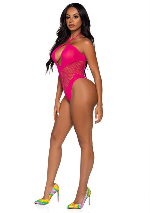 Load image 1 in gallery view. Leg Avenue Seamless Hexi Net Keyhole Halter Bodysuit - Its Cassidy Bybee