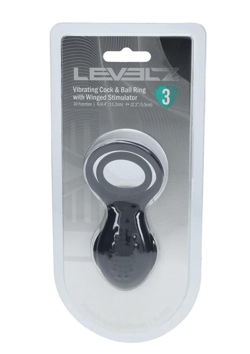 Load image 1 in gallery view. Levelz Vibrating Silicone Rechargeable Cock and Ball Ring with Winged Stimulator - Black
