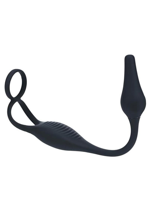 Load image 1 in gallery view. Levelz Vibrating Silicone Rechargeable Prostate Stimulator with Cock and Ball Ring - Black