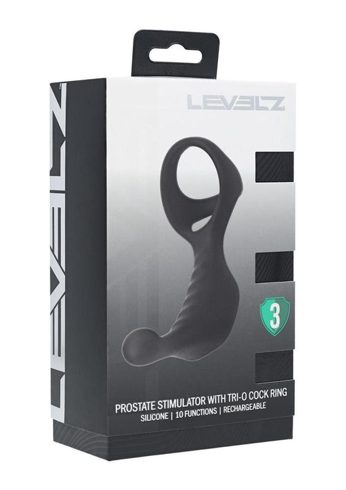 Load image 1 in gallery view. Levelz Vibrating Silicone Rechargeable Prostate Stimulator with Tri O Cock Ring - Black