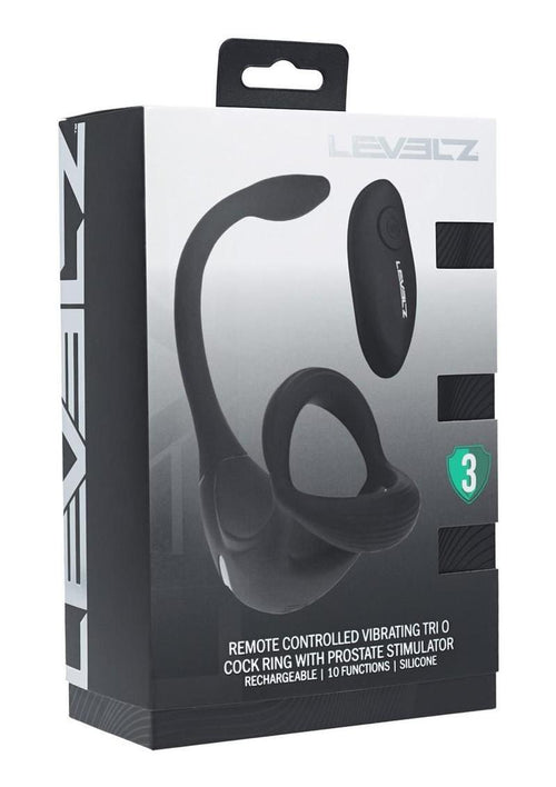 Load image 1 in gallery view. Levelz Vibrating Silicone Rechargeable Tri O Cock Ring with Prostate Stimulator and Remote Control - Black