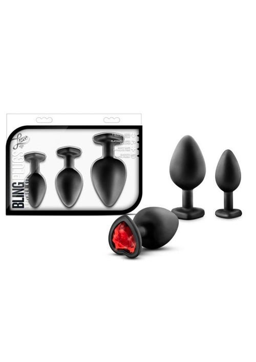 Load image 1 in gallery view. Luxe Bling Butt Plugs Silicone Training Kit with Red Gems (3 Size Kit - Black/Red