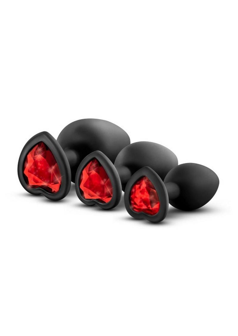 Luxe Bling Butt Plugs Silicone Training Kit with Red Gems (3 Size Kit Luxe