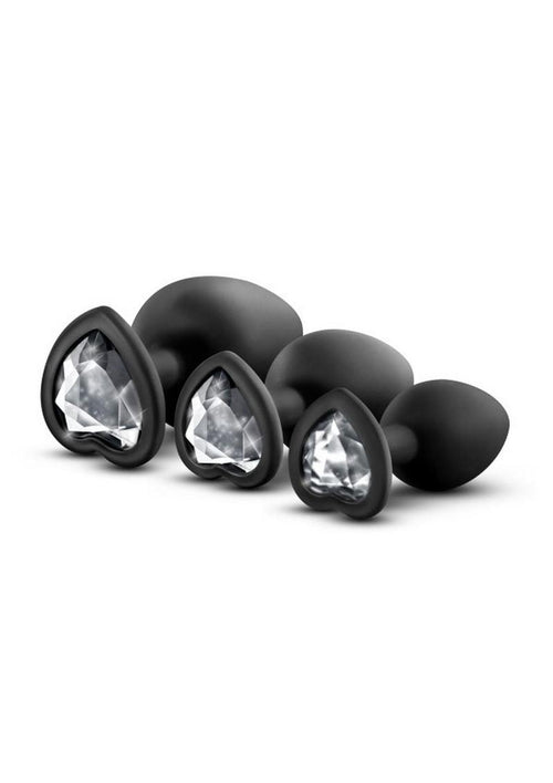Load image 1 in gallery view. Luxe Bling Butt Plugs Silicone Training Kit with White Gems (3 Size Kit - Black