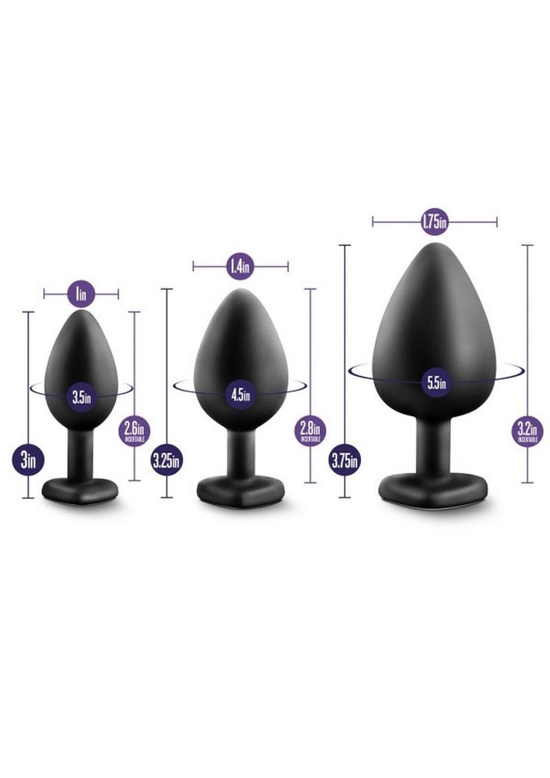 Luxe Bling Butt Plugs Silicone Training Kit with White Gems (3 Size Kit Luxe