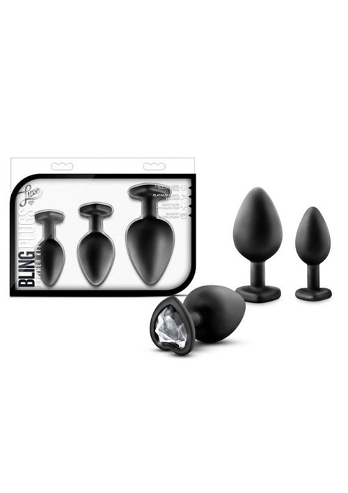 Load image 1 in gallery view. Luxe Bling Butt Plugs Silicone Training Kit with White Gems (3 Size Kit - Black