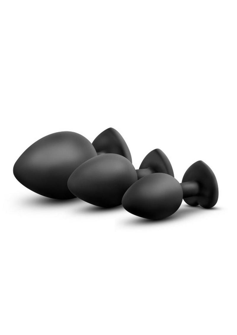 Luxe Bling Butt Plugs Silicone Training Kit with White Gems (3 Size Kit Luxe