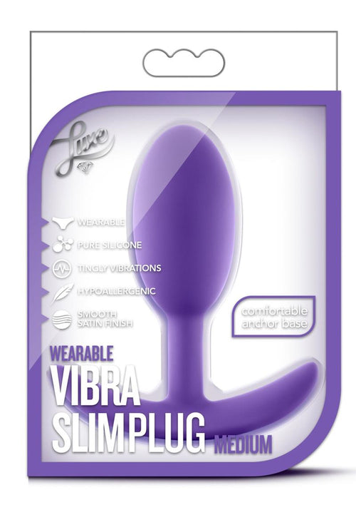 Load image 1 in gallery view. Luxe Wearable Vibra Slim Plug Silicone Butt Plug - Purple - Medium