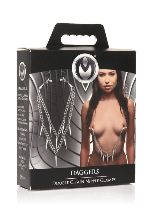 Load image 1 in gallery view. Master Series Daggers Double Chain Nipple Clamps - Silver