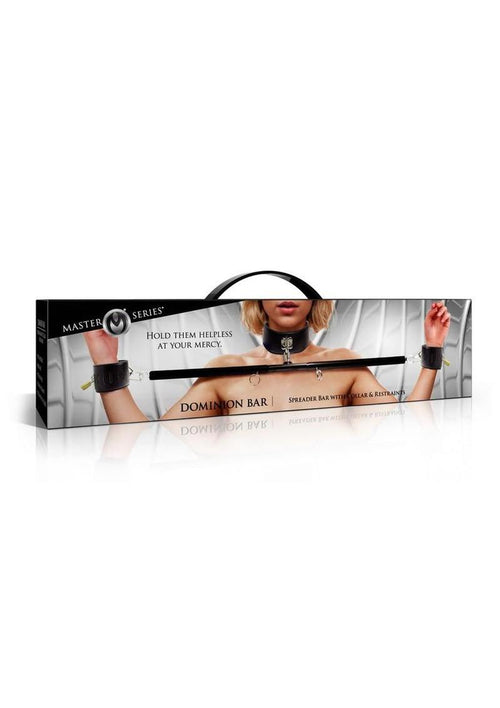 Load image 1 in gallery view. Master Series Dominion Bar Stainless Steele Spreader Bar with Collar and Restraints - Black/Silver