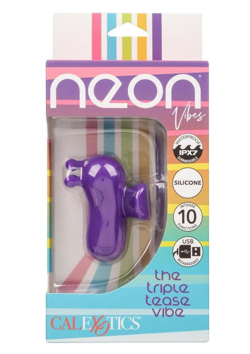 Load image 1 in gallery view. Neon Vibes The Triple Tease Rechargeable Silicone Vibrator - Purple