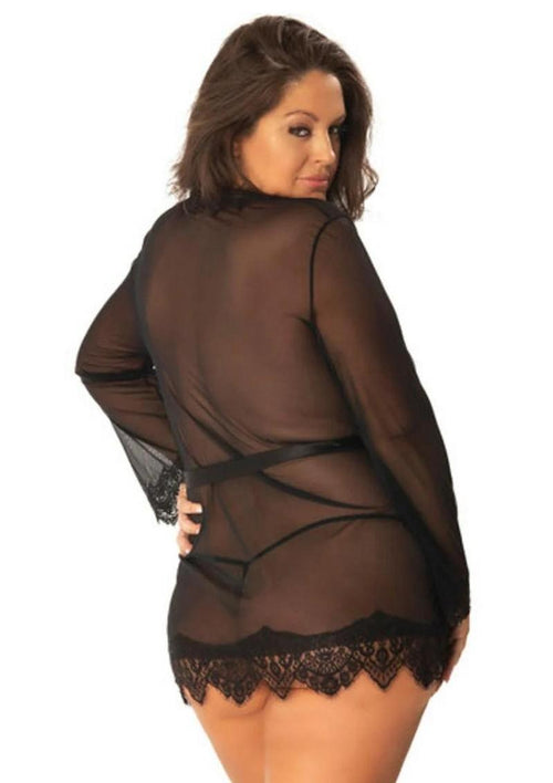 Load image 1 in gallery view. Oh LA LA Provence Short Sheer Robe - Black - 3XLarge/4XLarge