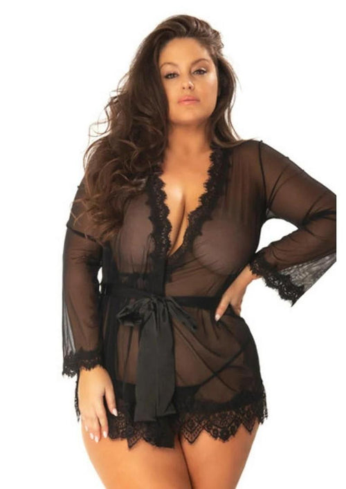 Load image 1 in gallery view. Oh LA LA Provence Short Sheer Robe - Black - 3XLarge/4XLarge