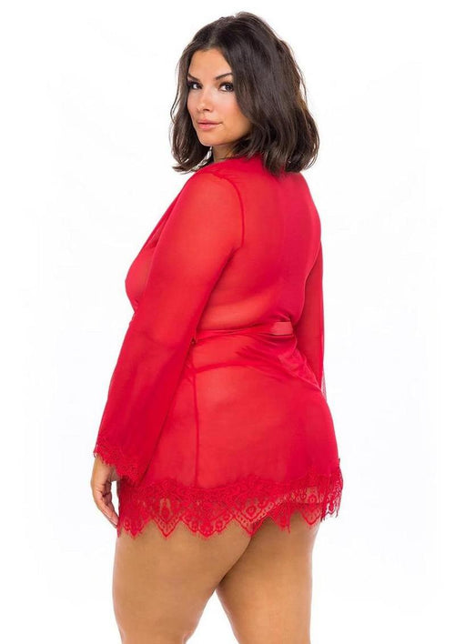 Load image 1 in gallery view. Oh LA LA Provence Short Sheer Robe - Red - 3XLarge/4XLarge