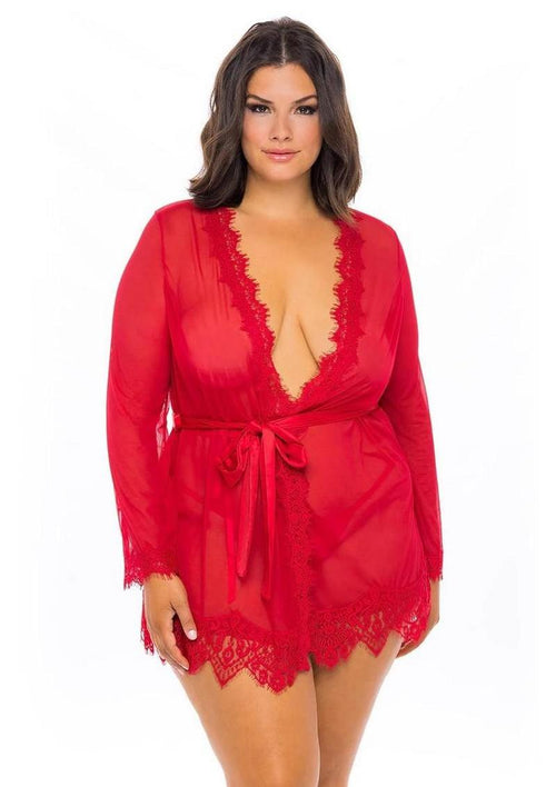 Load image 1 in gallery view. Oh LA LA Provence Short Sheer Robe - Red - 3XLarge/4XLarge
