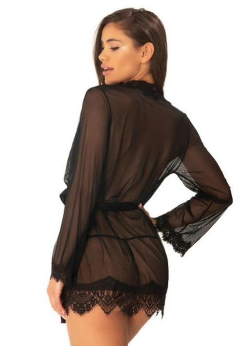 Load image 1 in gallery view. Oh LA LA Provence Short Sheer Robe - Black - Large/XLarge