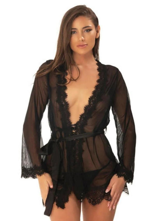 Load image 1 in gallery view. Oh LA LA Provence Short Sheer Robe - Black - Large/XLarge