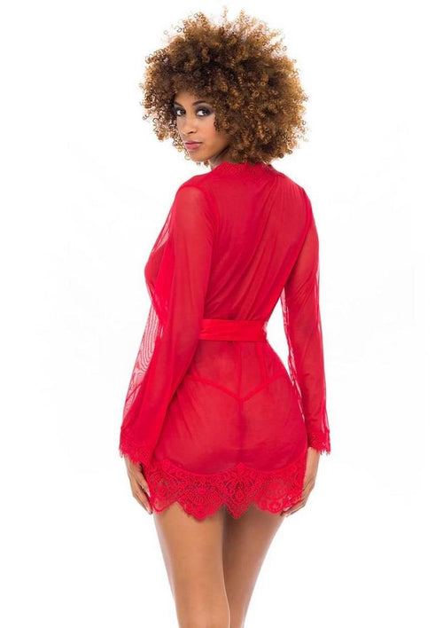 Load image 1 in gallery view. Oh LA LA Provence Short Sheer Robe - Red - Large/XLarge