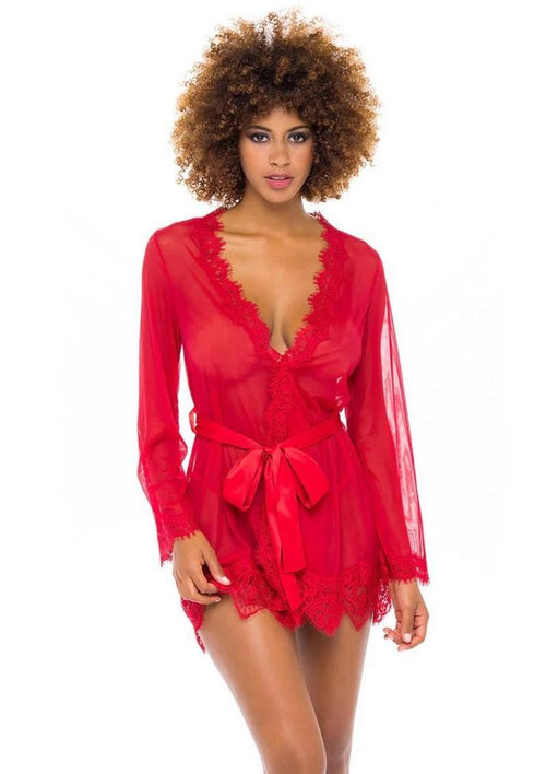 Load image 1 in gallery view. Oh LA LA Provence Short Sheer Robe - Red - Medium/Small