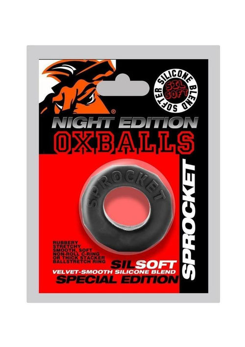 Load image 1 in gallery view. Oxballs Atomic Jock Sprocket Super Stretchy Cock Ring Night Edition - Black