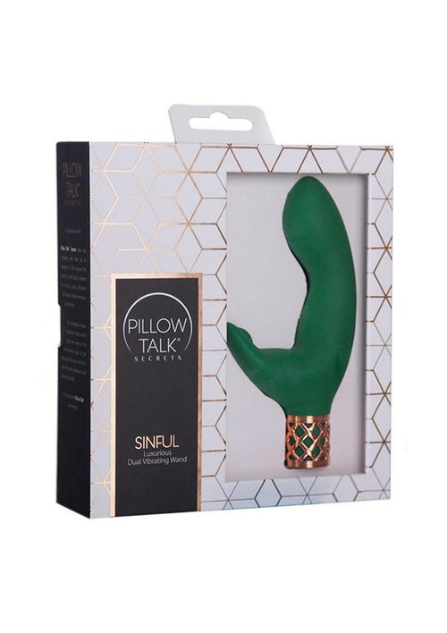 Load image 1 in gallery view. Pillow Talk Secrets Sinful Rechargeable Silicone Dual Vibrating Wand - Green