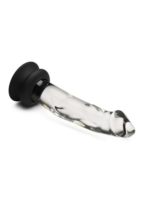 Load image 1 in gallery view. Pleasure Crystals Glass Dildo with Silicone Base - Black/Clear - 7.6in